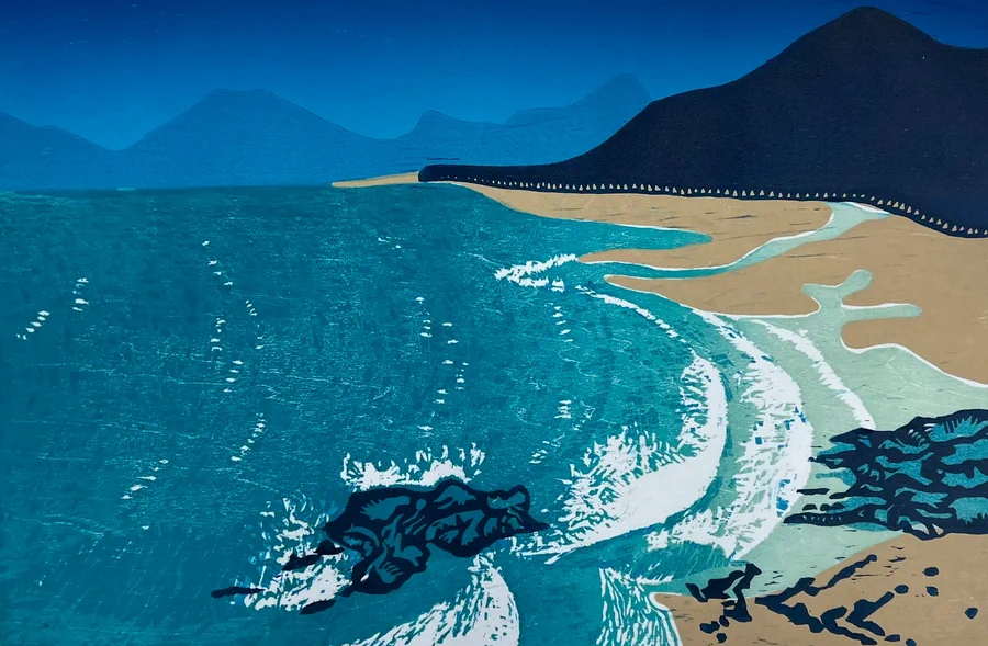 Boundary — hand carved woodblock print by Natalie Hardy