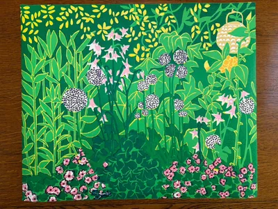 Notes on a Garden full print on wooden surface