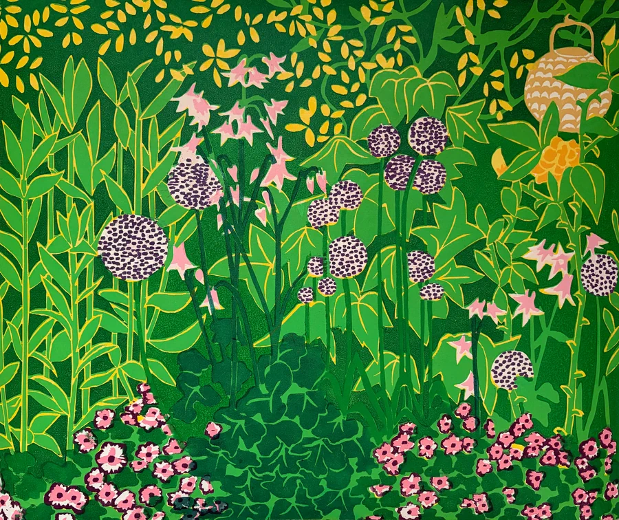 Notes on a Garden — hand carved woodblock print by Natalie Hardy