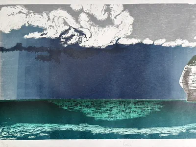 Rain clouds and sea close up